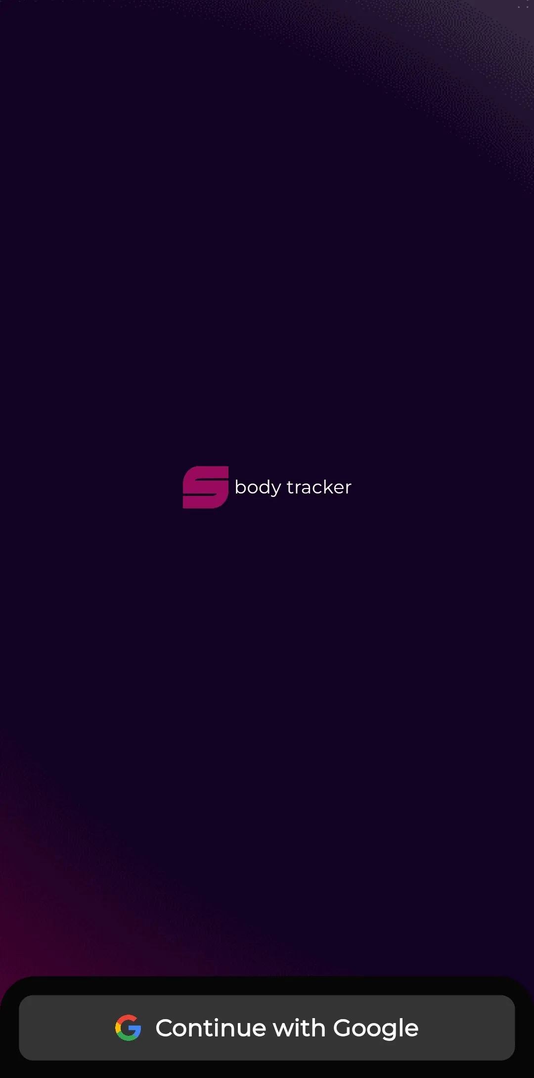 Sbody Tracker welcome screen with sign-in through Google